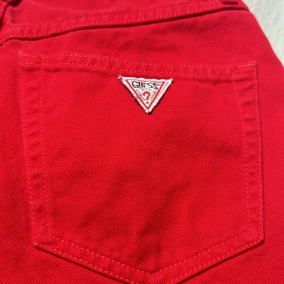 Vintage Guess Women's Red Denim High Waist Bermuda Shorts 100% Cotton 29 - Picture 4 of 12